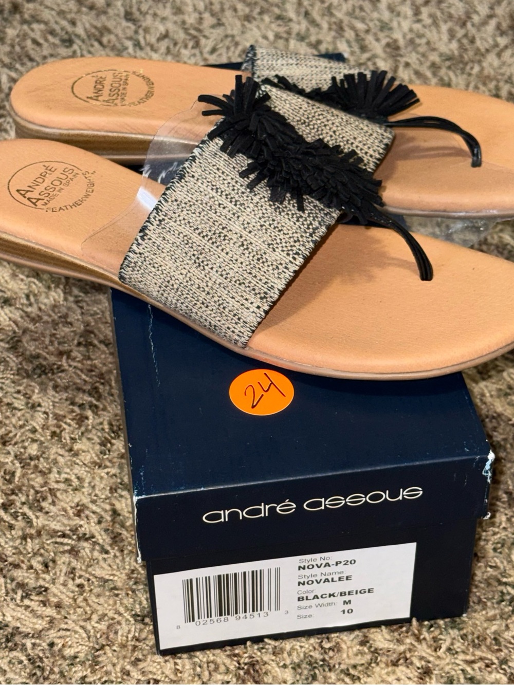 Andre ASSOUS Novalee Sandal Women’s size 10 Stretch Tassle made in spain